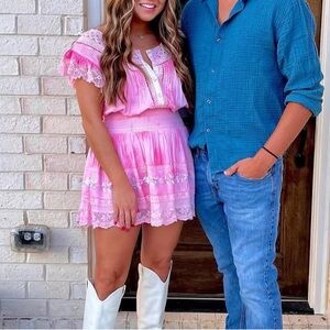 LoveShackFancy Pink and White Lace dress